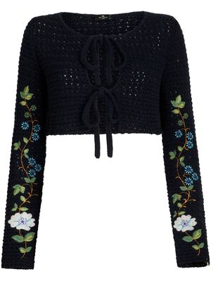 ETRO floral-embroidered crochet-knit cardigan - Black