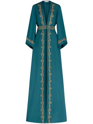ETRO floral-embroidered floor-length coat - Blue