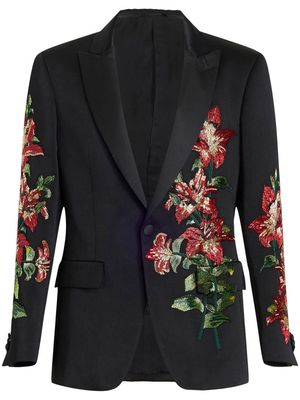 ETRO floral-embroidered single-breasted blazer - Black