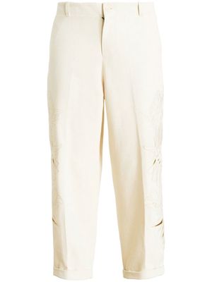 ETRO floral-embroidered tapered trousers - Neutrals