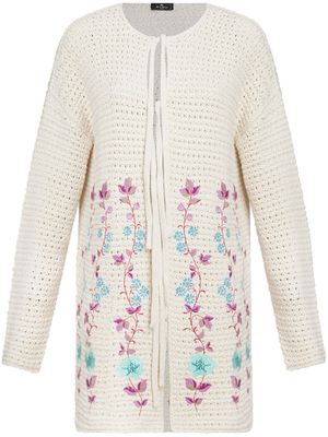 ETRO floral-embroidery crochet-knit cardigan - Neutrals