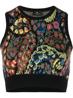 ETRO floral intarsia-knit cropped top - Black