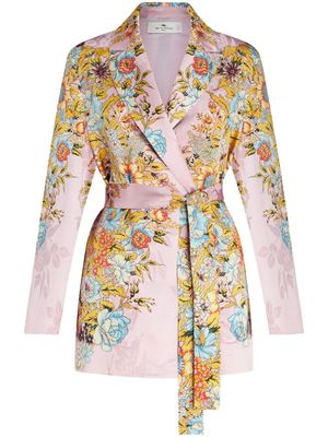 ETRO floral-jacquard belted silk jacket - Pink