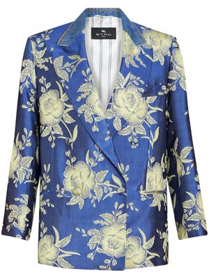 ETRO floral-jacquard double-breastred blazer - Blue