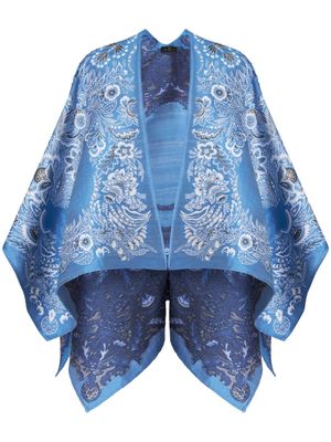 ETRO floral-jacquard draped cape - Blue