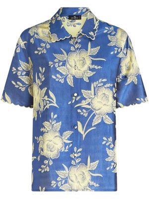 ETRO floral-jacquard scalloped-hem shirt - Blue