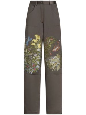 ETRO floral-jacquard straight-leg trousers - Grey