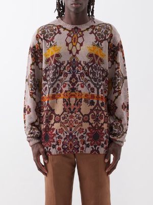 Etro - Floral-jacquard Wool Sweater - Mens - Beige Multi