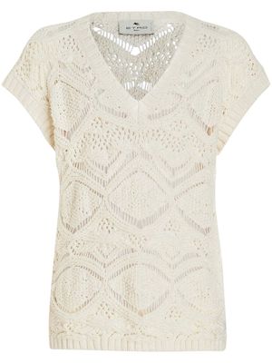 ETRO floral knit V-neck vest - White