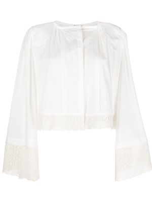 ETRO floral-lace long-sleeve collarless shirt - White