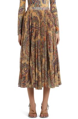Etro Floral Paisley Pleated Midi Skirt in 0800 - Beige