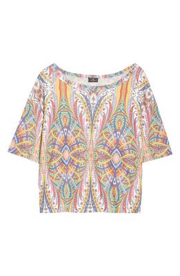 Etro Floral Paisley Short Sleeve Top in Print On White Base