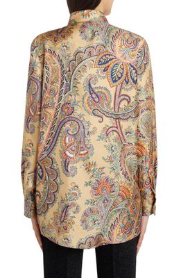 Etro Floral Paisley Silk Button-Up Shirt in 0800 - Beige