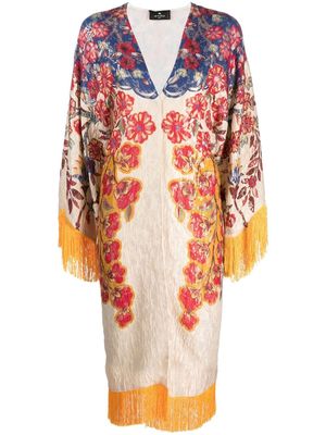 ETRO floral-pattern fringed poncho - Gold