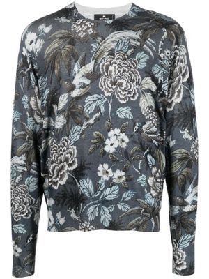 ETRO floral-print cashmere-silk sweatshirt - Blue