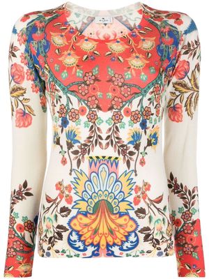 ETRO floral-print fine-knit jumper - Neutrals