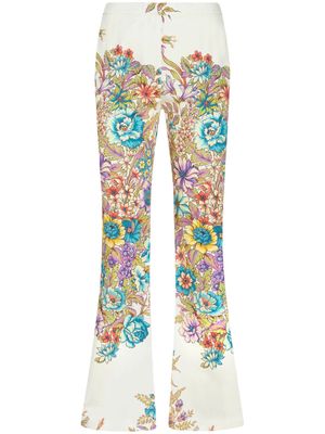 ETRO floral-print flared trousers - White