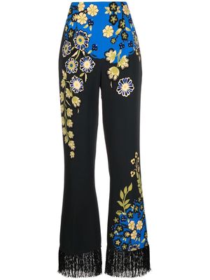 ETRO floral-print fringed tailored trousers - Black
