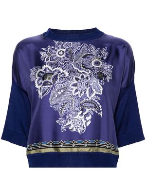 ETRO floral-print knitted-panels T-shirt - Blue