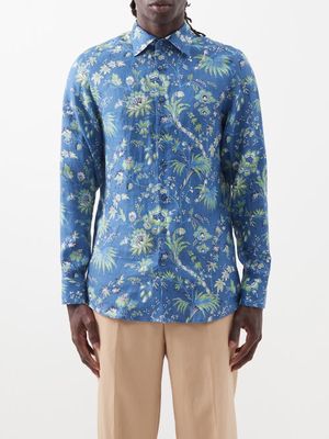 Etro - Floral-print Linen-twill Shirt - Mens - Blue Multi