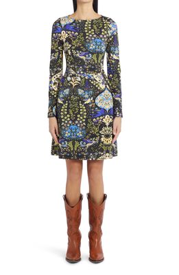 Etro Floral Print Long Sleeve Fit & Flare Jersey Dress in Black 1
