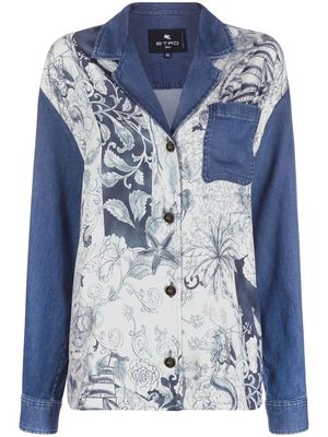 ETRO floral-print panelled denim jacket - Blue