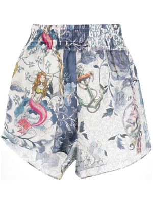 ETRO floral-print ramie shorts - Blue
