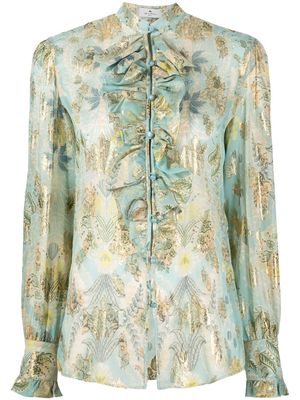ETRO floral-print ruffle silk blouse - Blue