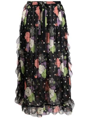 ETRO floral-print ruffled midi skirt - Black