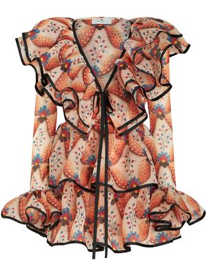 ETRO floral-print ruffled minidress - Brown
