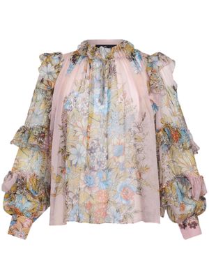 ETRO floral-print ruffled silk blouse - Pink