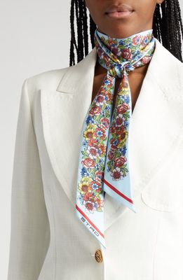 Etro Floral Print Silk Twilly Scarf in Print On Pale Blue Base