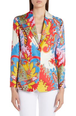 Etro Floral Print Single Breasted Silk Blazer in Red