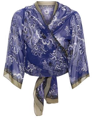 ETRO floral-print tied blouse - Blue