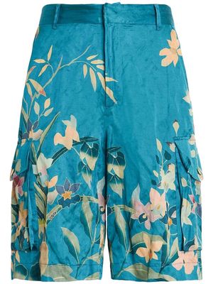 ETRO floral-print velvet Bermuda shorts - Blue