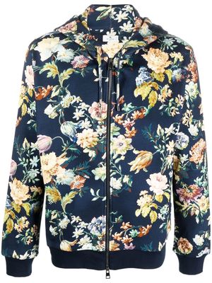 ETRO floral-print zipped hoodie - Blue