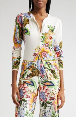 Etro Floral Silk Blend Cardigan in Print On White Base