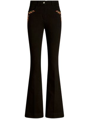 ETRO foliage-embroidered mid-rise flared jeans - Black