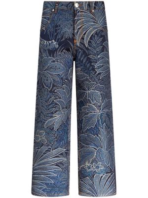 ETRO foliage-jacquard straight-leg jeans - Blue