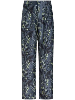 ETRO Foliage-print silk trousers - Blue