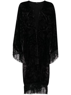 ETRO fringed-trim velvet cape - Black