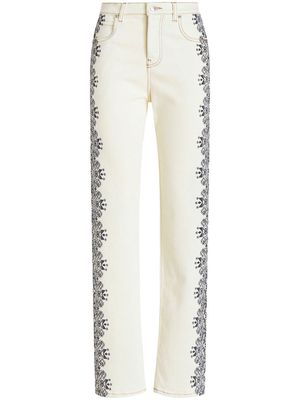 ETRO geometric-print denim trousers - White