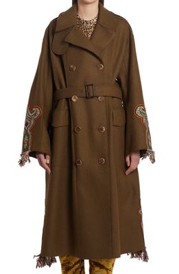 Etro Gina Embroidered Wool Trench Coat in Green 300