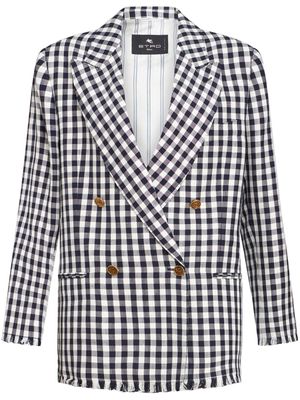 ETRO gingham-print double-breasted blazer - Blue