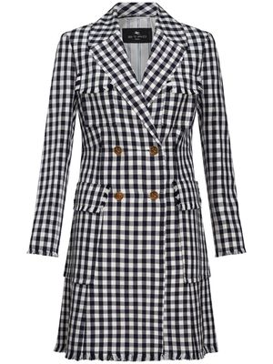 ETRO gingham-print double-breasted coat - Blue