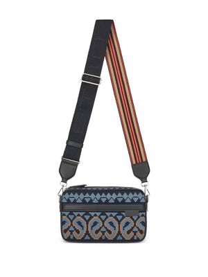 ETRO graphic-embroidered cotton crossbody bag - Blue