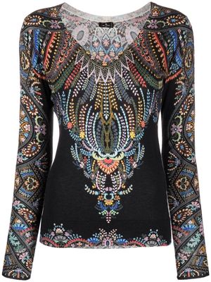 ETRO graphic floral embroidered sweater - Black
