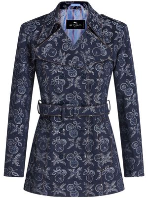 ETRO graphic-jacquard double-breasted coat - Blue