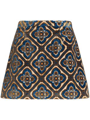 ETRO graphic-patter velvet-effect skirt - Blue