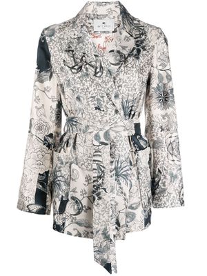 ETRO graphic-print belted silk jacket - White